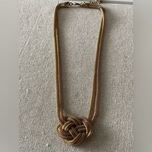 ♥️Vintage Gold Tone Double Strand Mesh Knot Statement Necklace, 1960s Revival